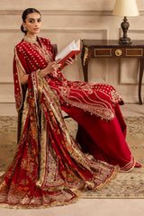 UAE -3 Piece Unstitched Embroidered Lawn Suit with Foil & Lacquer Printed Chiffon Dupatta PM-52044