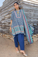 UAE -3PC Lawn Unstitched Foil Printed Unstitched Suit With Denting Lawn Dupatta DN-32091 A