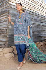 UAE -3PC Lawn Unstitched Foil Printed Unstitched Suit With Denting Lawn Dupatta DN-32091 A