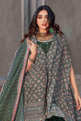 UAE -3PC Lawn Unstitched Foil Printed Unstitched Suit With Denting Lawn Dupatta DN-32093 A