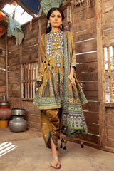UAE -3PC Embroidered Lawn Unstitched Printed Suit With Denting Lawn Dupatta DN-32075 B