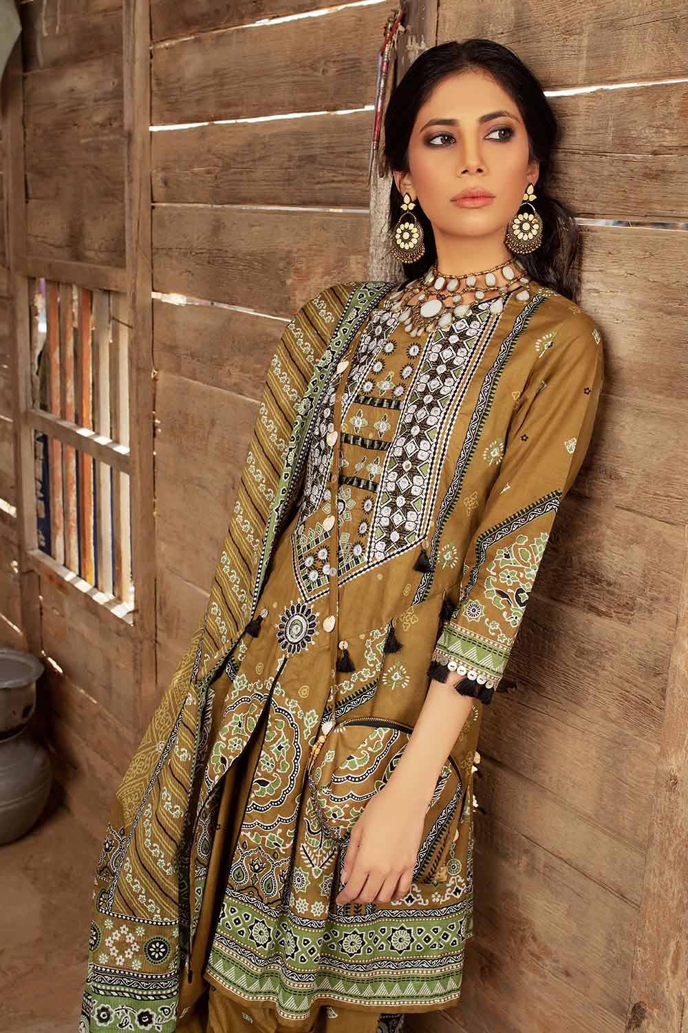 UAE -3PC Embroidered Lawn Unstitched Printed Suit With Denting Lawn Dupatta DN-32075 B