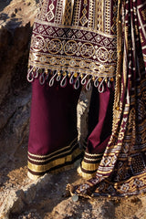UAE -3 Piece Unstitched Embroidered Chiffon Suit with Gold Silver Printed Chiffon Dupatta BM-52023