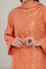 UAE -3 Piece Unstitched Gold and Lacquer Printed Lawn Suit CL-52358-B