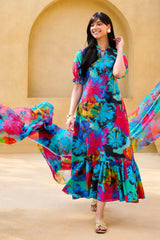 UAE -3 Piece Unstitched Printed Cotton Silk Suit with Printed Chiffon Dupatta CS-52002
