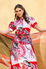 UAE-3 Piece Unstitched Printed Cotton Silk Suit with Printed Chiffon Dupatta