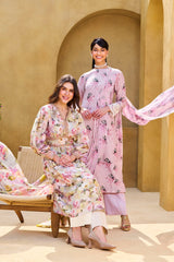 UAE -3 Piece Unstitched Printed Soya Silk Suit with Printed Chiffon Dupatta SY-52002