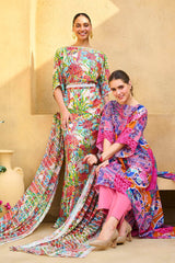 UAE -3 Piece Unstitched Printed Cotton Silk Suit with Printed Chiffon Dupatta CS-52001