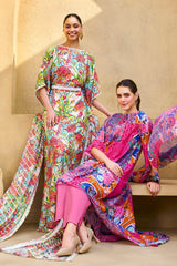 UAE -3 Piece Unstitched Printed Cotton Silk Suit with Printed Chiffon Dupatta CS-52001