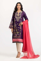 UAE -2 PC Luxury Pret Cotton Net Embroidered Shirt with Dupatta ILP-23-186