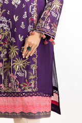 UAE -2 PC Luxury Pret Cotton Net Embroidered Shirt with Dupatta ILP-23-186