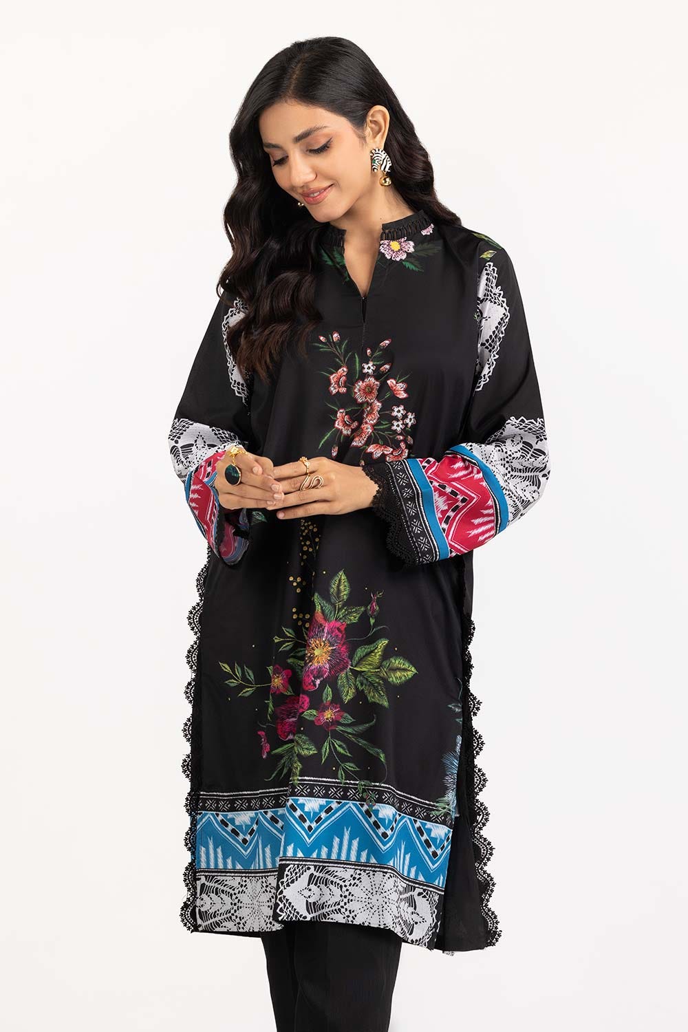 UAE -Luxury Pret Digital Printed Crepe Georgete Embellished Shirt ILP-23-188s