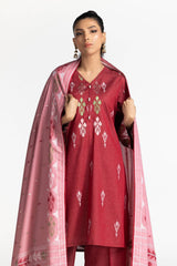 UAE-3 Piece Dyed Embroidered Jacquard Suit IUSTKSD-339