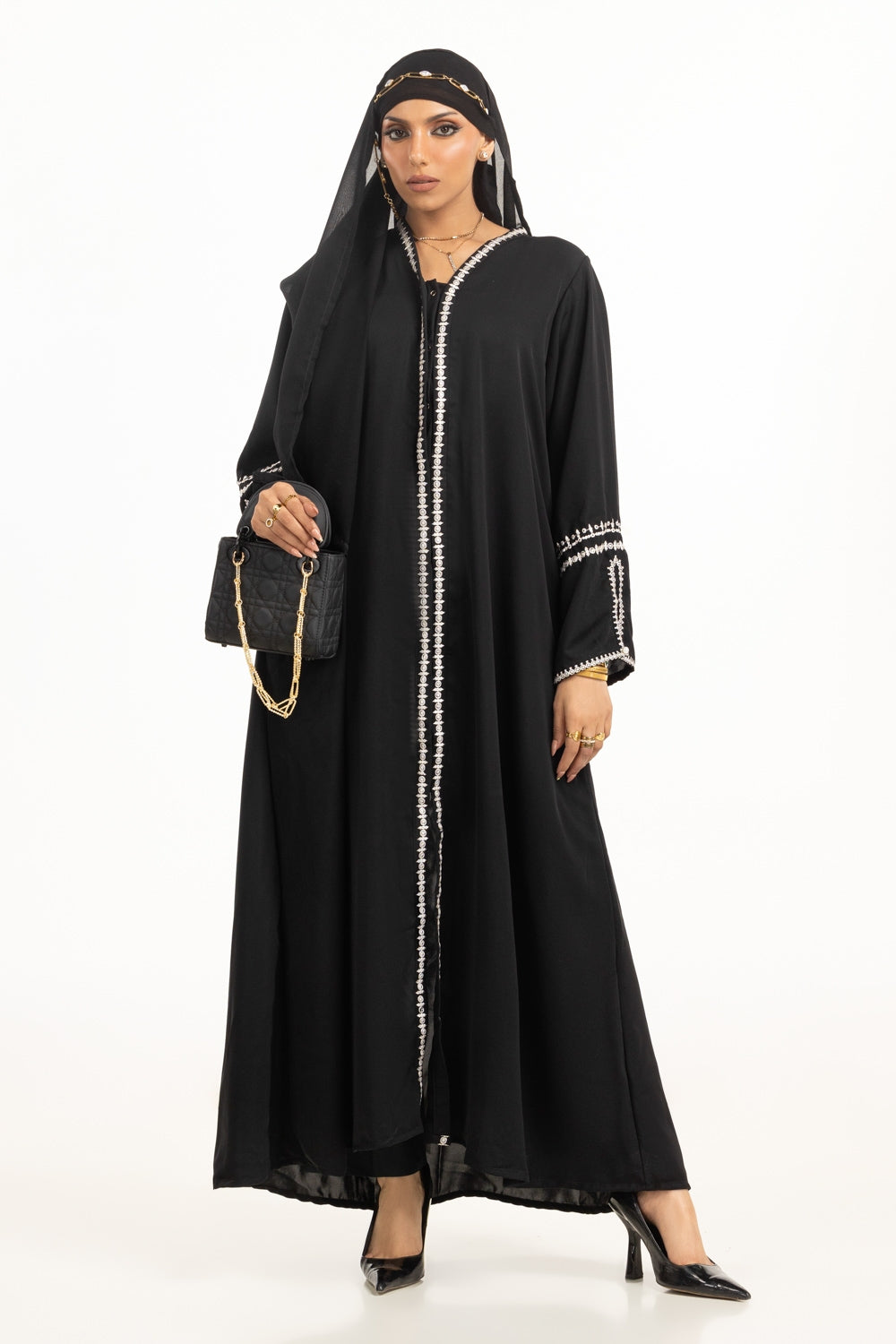 UAE-Georgette Embroidered Abaya With Scarf KAB-22034