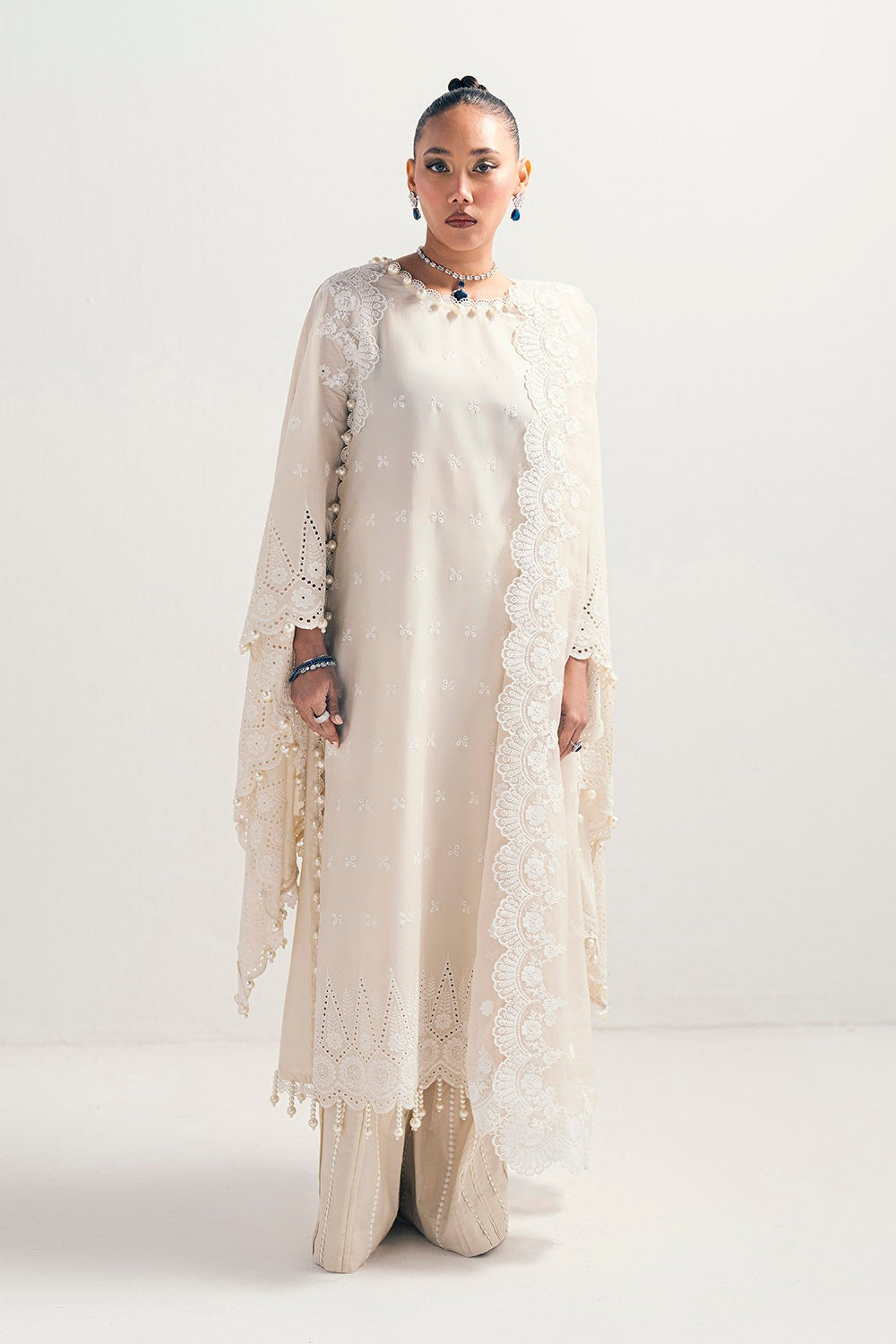 UAE -3 Piece Unstitched Schiffli Embroidered Lawn Suit with Schiffli Embroidered Chiffon Dupatta PM-52040