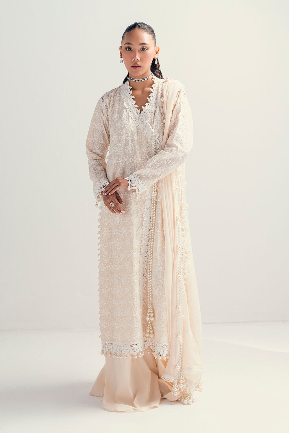 UAE -3 Piece Unstitched Schiffli Embroidered Lawn Suit with  Embroidered Chiffon Dupatta PM-52046