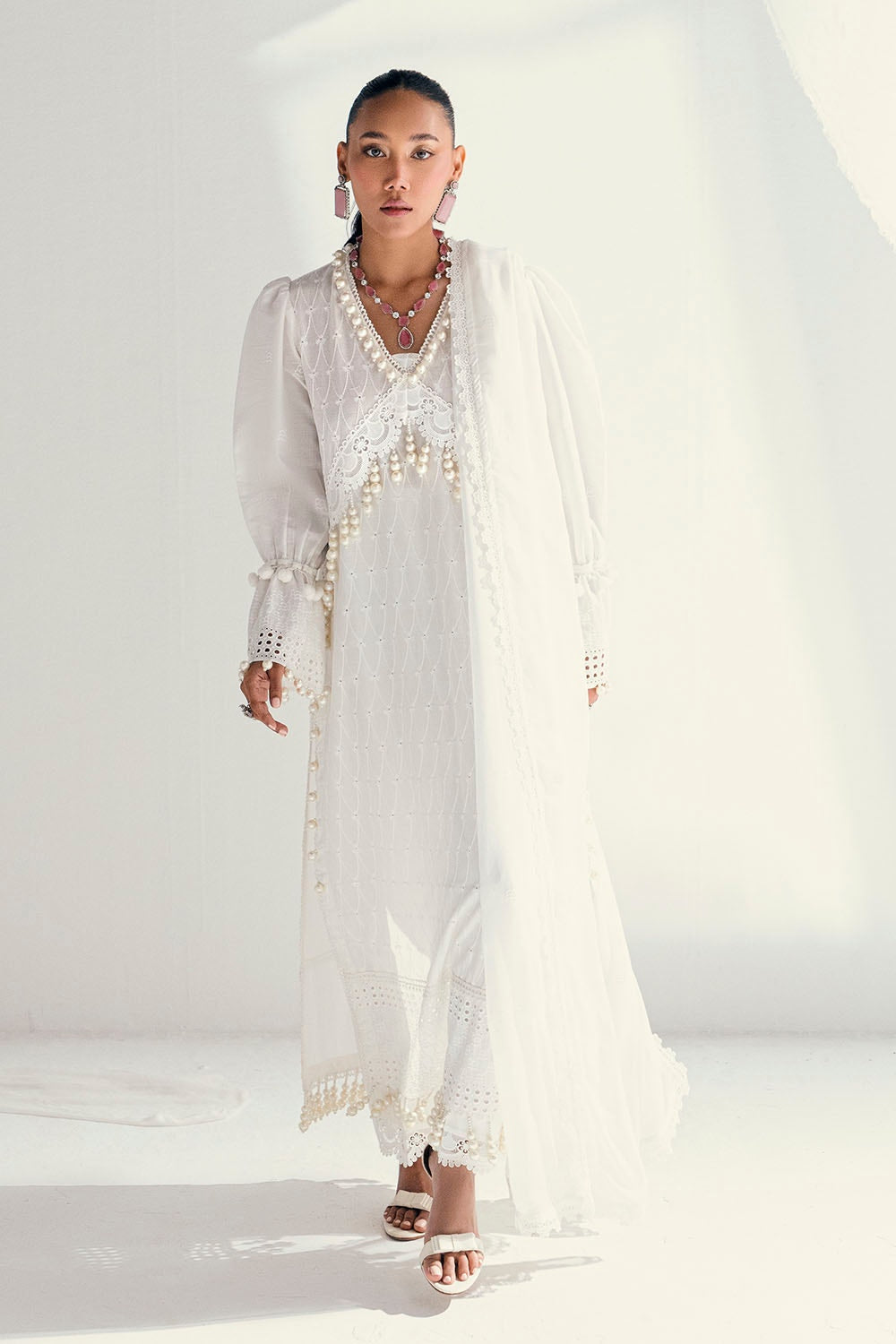 UAE -3 Piece Unstitched Schiffli Embroidered Lawn Suit with Schiffli Embroidered Chiffon Dupatta PM-52052