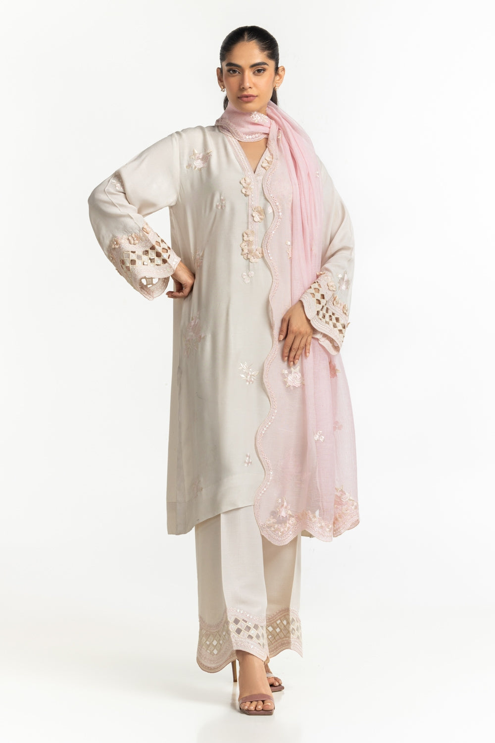 UAE-Poly Munar Embroidered Dupatta IPD-44645