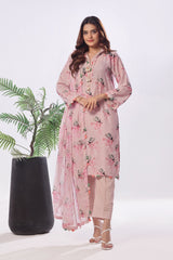 UAE -3 Piece Unstitched Printed Soya Silk Suit with Printed Chiffon Dupatta SY-52002