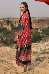UAE-2 Piece Unstitched Printed Lawn Suit with Embroidered Bunches on Organza