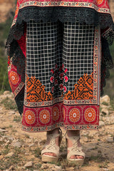 UAE-2 Piece Unstitched Printed Lawn Suit with Embroidered Bunches on Organza