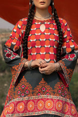 UAE-2 Piece Unstitched Printed Lawn Suit with Embroidered Bunches on Organza