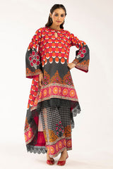 UAE-2 Piece Unstitched Printed Lawn Suit with Embroidered Bunches on Organza