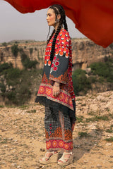 UAE-2 Piece Unstitched Printed Lawn Suit with Embroidered Bunches on Organza