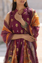 UAE -3 Piece Unstitched Embroidered Raw Silk Suit with Paper Cotton Jacquard Dupatta FE-52008