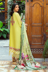 UAE -3 Piece Unstitched Embroidered Lawn Suit with Printed Tussar Silk Dupatta SP-52024