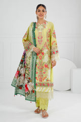 UAE -3 Piece Unstitched Embroidered Lawn Suit with Printed Tussar Silk Dupatta SP-52024