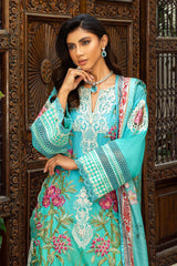 UAE -3 Piece Unstitched Embroidered Printed Lawn Suit with Printed Tussar Silk Dupatta SP-52045