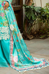 UAE -3 Piece Unstitched Embroidered Printed Lawn Suit with Printed Tussar Silk Dupatta SP-52045