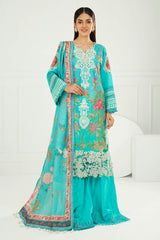 UAE -3 Piece Unstitched Embroidered Printed Lawn Suit with Printed Tussar Silk Dupatta SP-52045