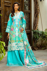 UAE -3 Piece Unstitched Embroidered Printed Lawn Suit with Printed Tussar Silk Dupatta SP-52045