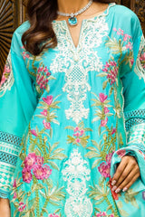 UAE -3 Piece Unstitched Embroidered Printed Lawn Suit with Printed Tussar Silk Dupatta SP-52045