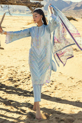 UAE -3 Piece Unstitched Embroidered Lawn Suit with Printed Tissue Silk Dupatta SSM-52002