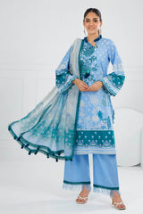 UAE -3 Piece Unstitched Embroidered Printed Lawn Suit with Paper Cotton Dupatta SP-52015