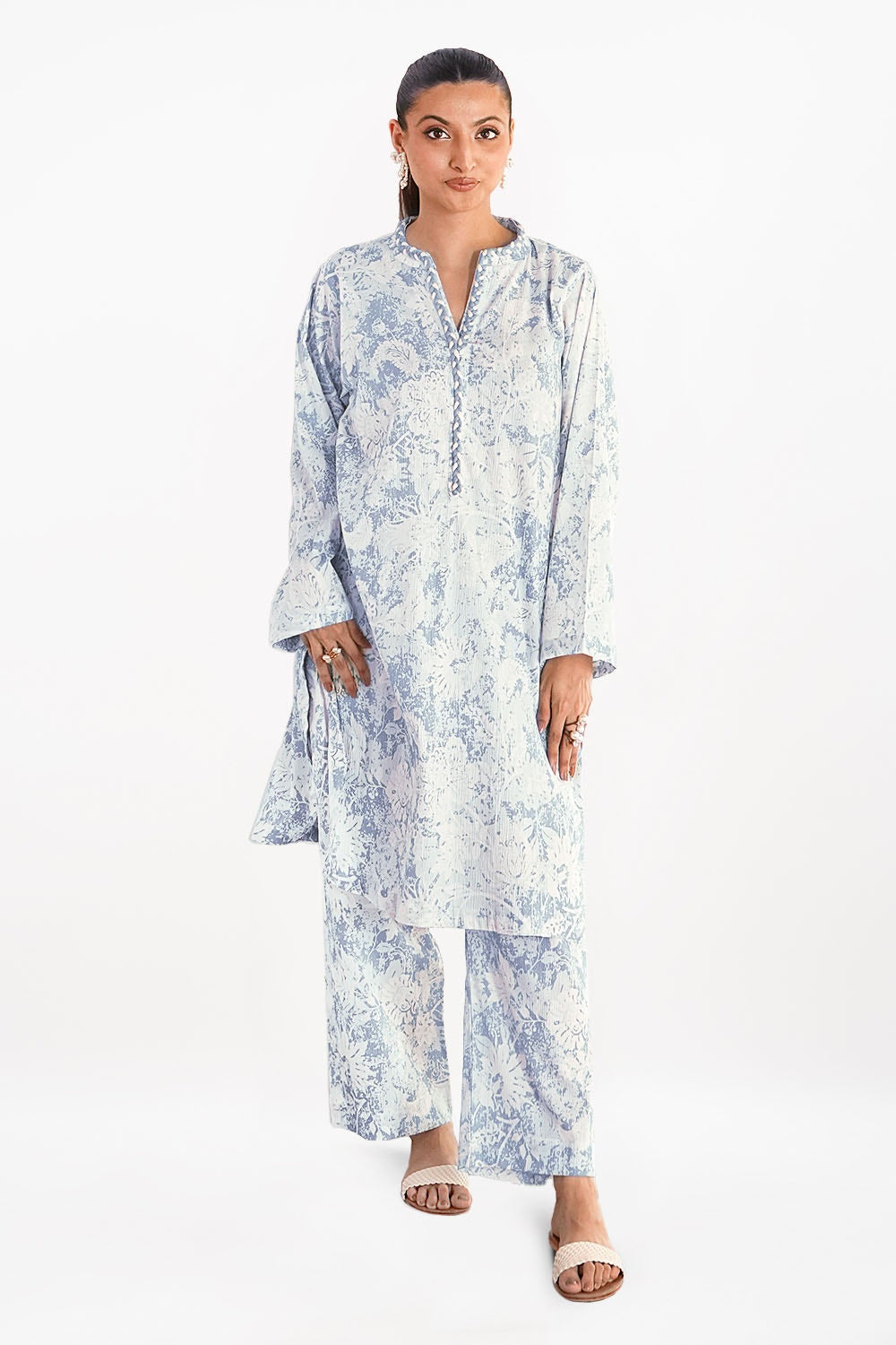 UAE-Ripple Crinkle Printed Co-Ord Set IUSTTS-808