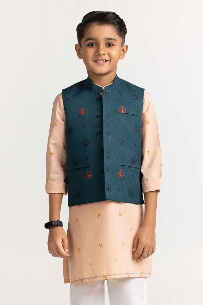 UAE -Sea Green Embroidered Waist Coat KWC-PD23-010