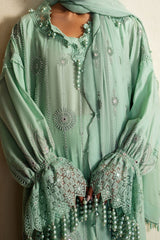 UAE -3 Piece Unstitched Embroidered Lawn Suit with Embroidered Chiffon Dupatta PM-52022