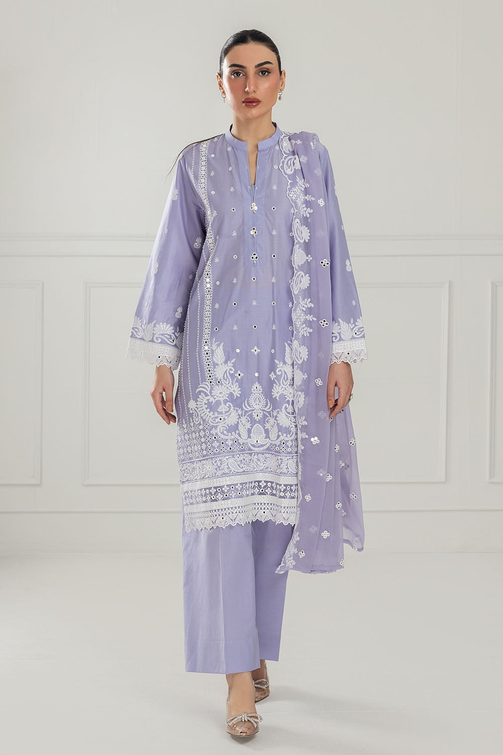 UAE -3 Piece Unstitched Embroidered Lawn Suit with Embroidered Chiffon Dupatta PM-52024