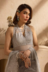 UAE -3 Piece Unstitched Embroidered Chiffon Suit with Zari and Sequins Embroidered Chiffon Dupatta LE-52015