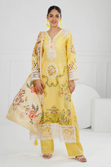 UAE -3 Piece Unstitched Embroidered Lawn Suit with Printed Tussar Silk Dupatta SP-52049