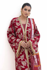 UAE -3 Piece Unstitched Gold Printed Polyestor Suit with Printed Sequins Stripe Dupatta  SP-42046