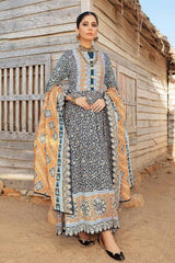 UAE -3PC Lawn Unstitched Foil Printed Unstitched Suit With Denting Lawn Dupatta DN-32091 B