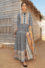 UAE -3PC Lawn Unstitched Foil Printed Unstitched Suit With Denting Lawn Dupatta DN-32091 B