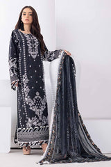 UAE -3PC Unstitched Embroidered Lawn Suit with Dobby Silk Dupatta SSM-32034