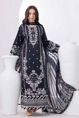UAE -3PC Unstitched Embroidered Lawn Suit with Dobby Silk Dupatta SSM-32034