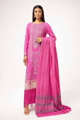 UAE -3 Piece Unstitched Lacquer Printed Stripe Karandi Suit with Yarn Dyed Dupatta YD-42001